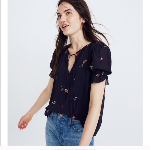 Embroidered Ruffle-Sleeve Top in Sweet Blossoms - Picture 3 of 4